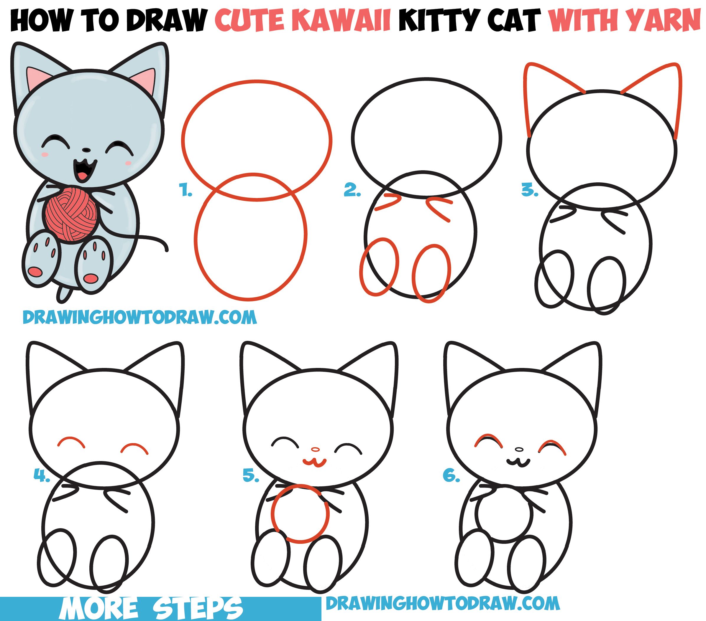 How to Draw Cute Kawaii Kitten / Cat Playing with Yarn ...