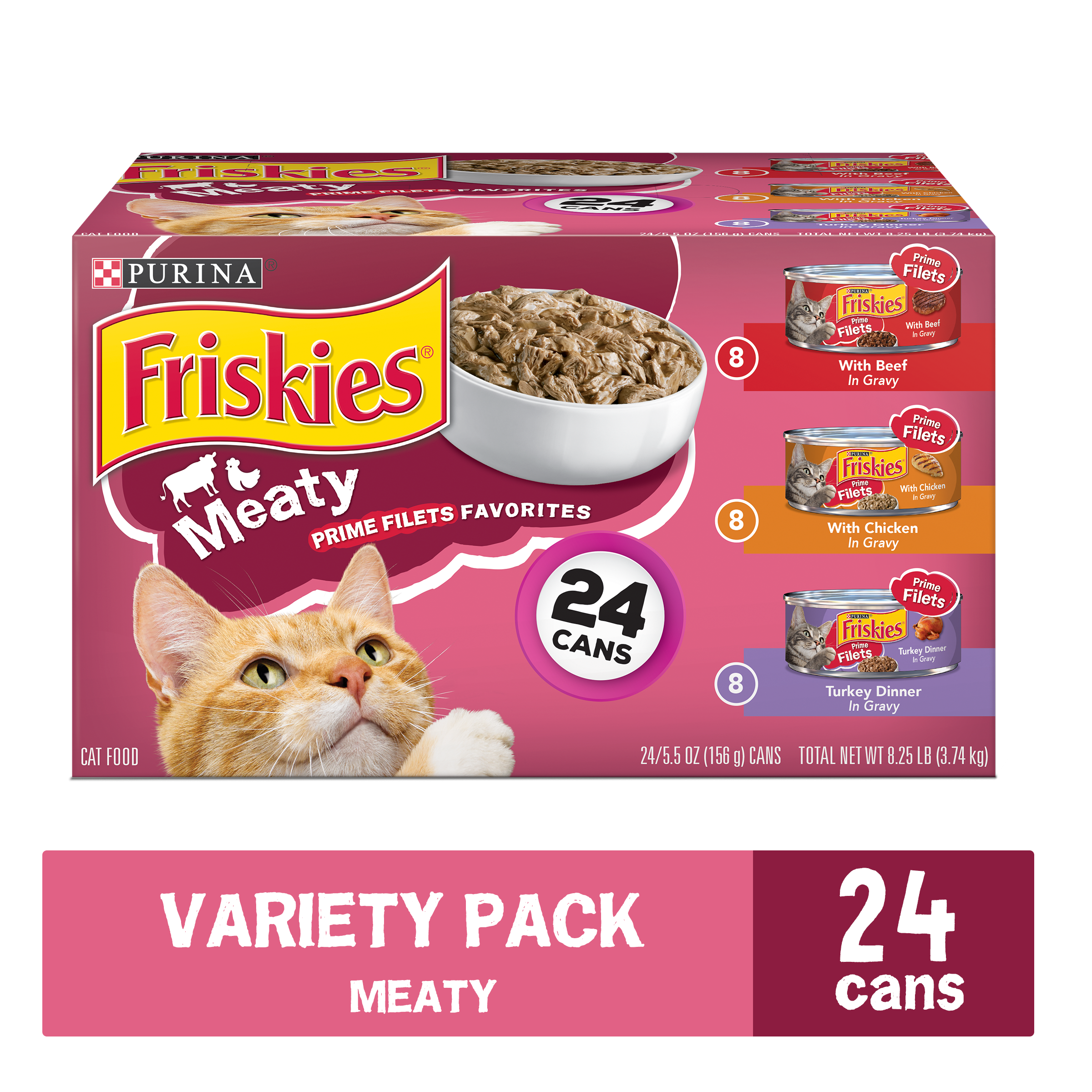 (24 Pack) Friskies Gravy Wet Cat Food Variety Pack, Prime Filets Meaty ...