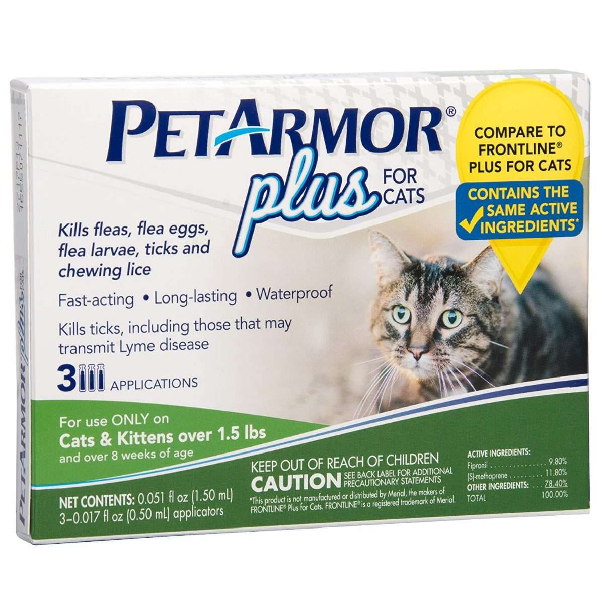 PETARMOR Plus for Cats, Flea &  Tick Prevention, w/Topical Flea ...