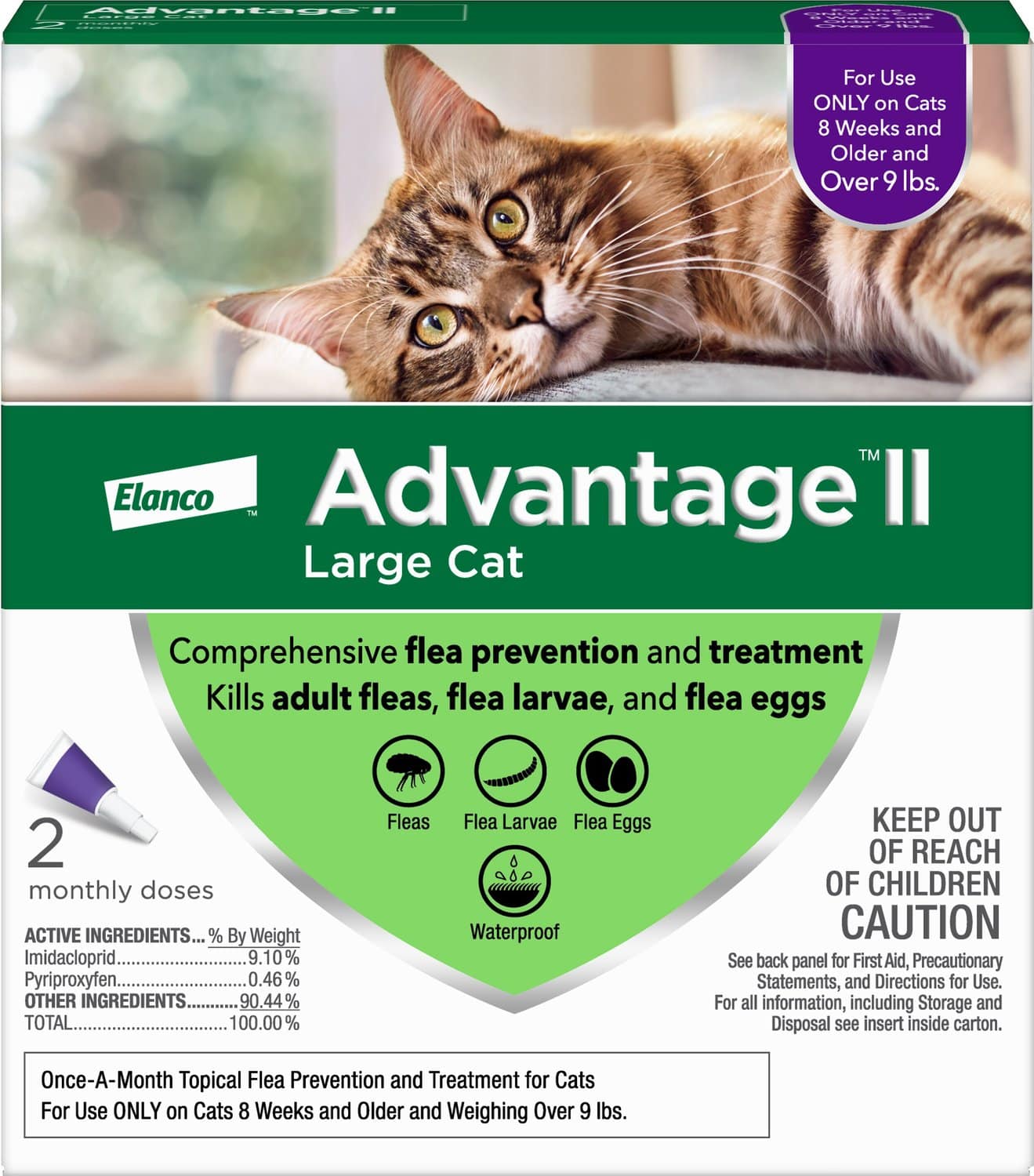Advantage II Flea Treatment for Large Cats Over 9 lbs, 2 treatments ...