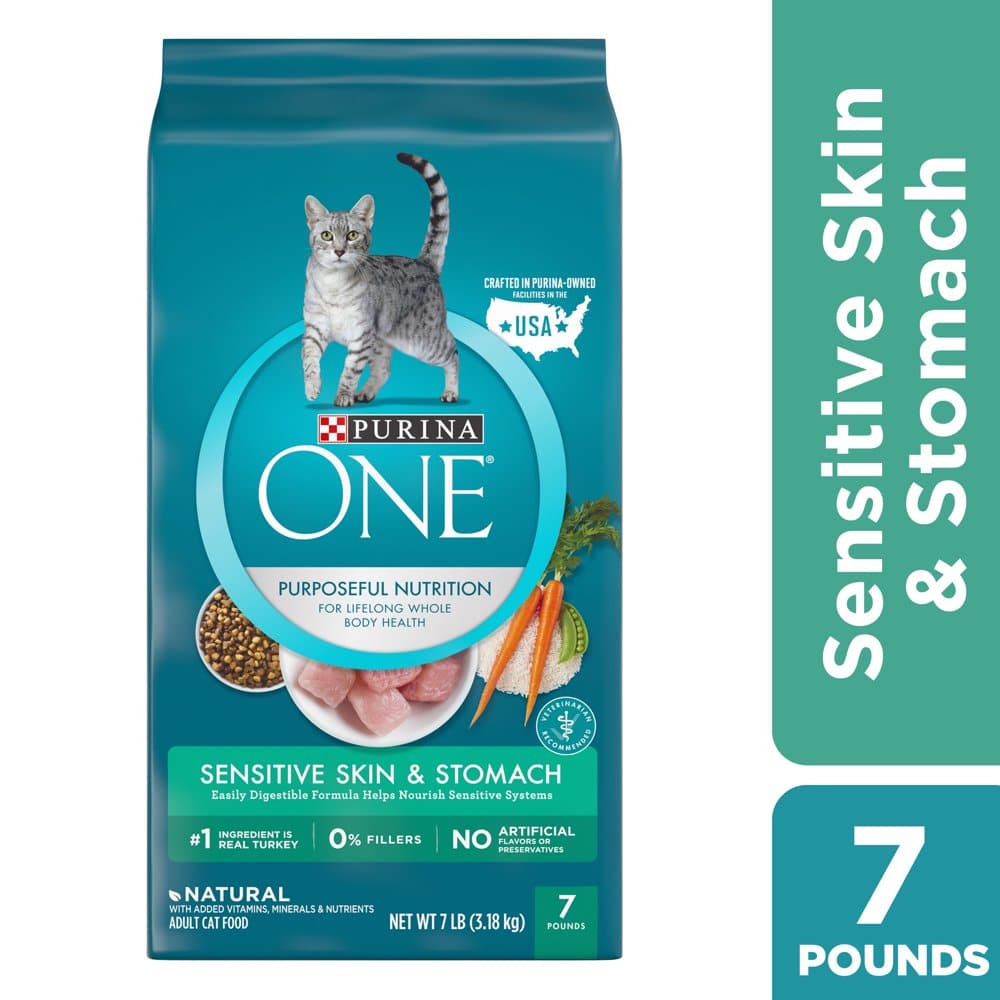 Purina ONE Natural Dry Cat Food, Sensitive Skin &  Stomach Formula, 7 lb ...