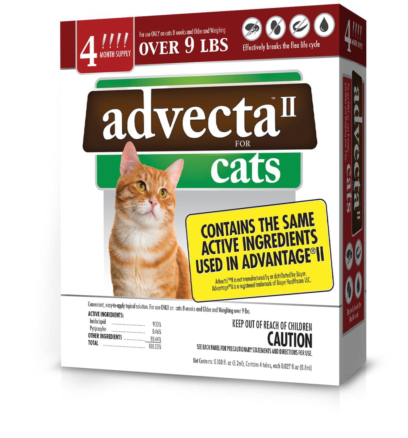 Advecta II Flea and Tick Treatment for Large Cat, 4 Monthly Treatments ...