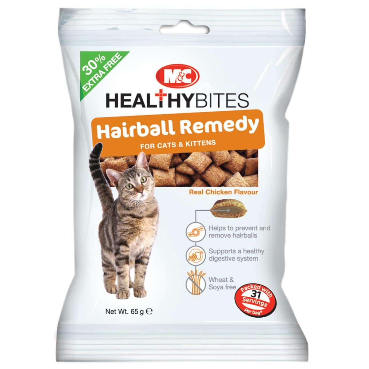 M& C Healthy Bites Hairball Remedy Treats for Cats &  Kittens 65g