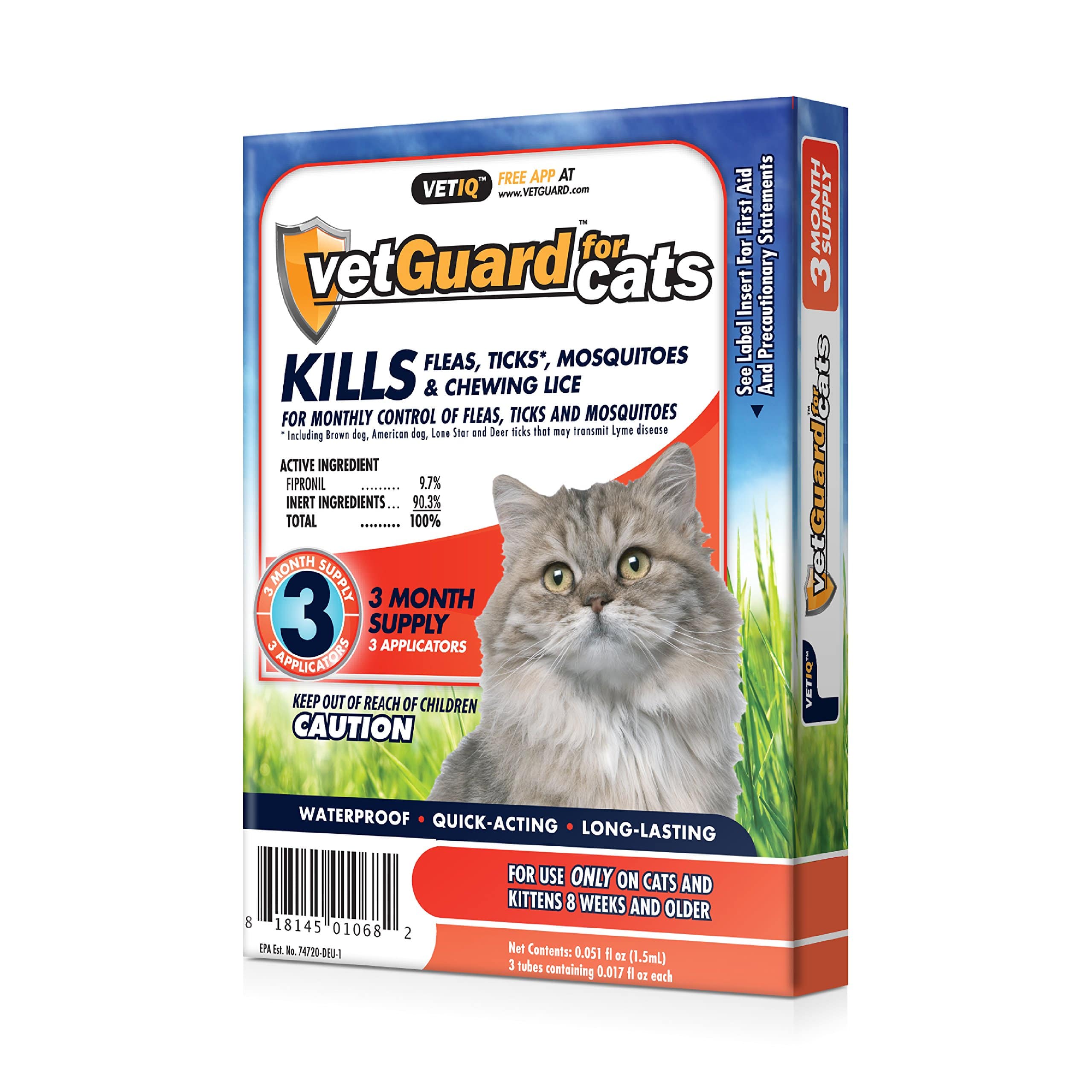 VetGuard Flea Treatment Tick Lice Medicine for Cats, All Sizes, 3 Month ...